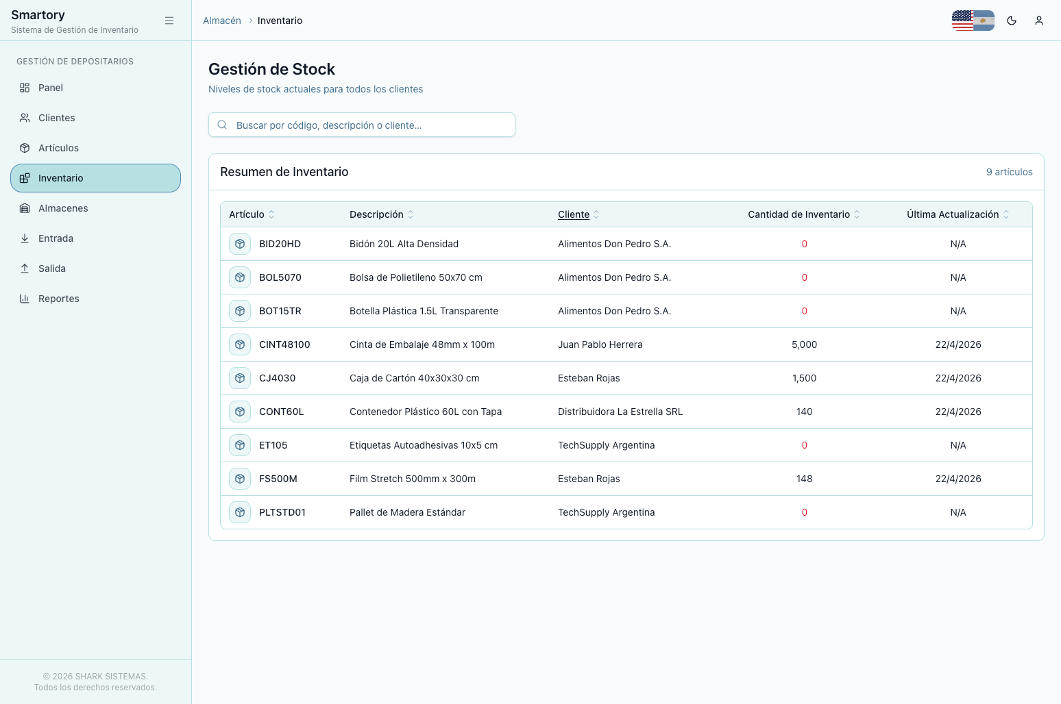 Gestión de stock en Smartory
