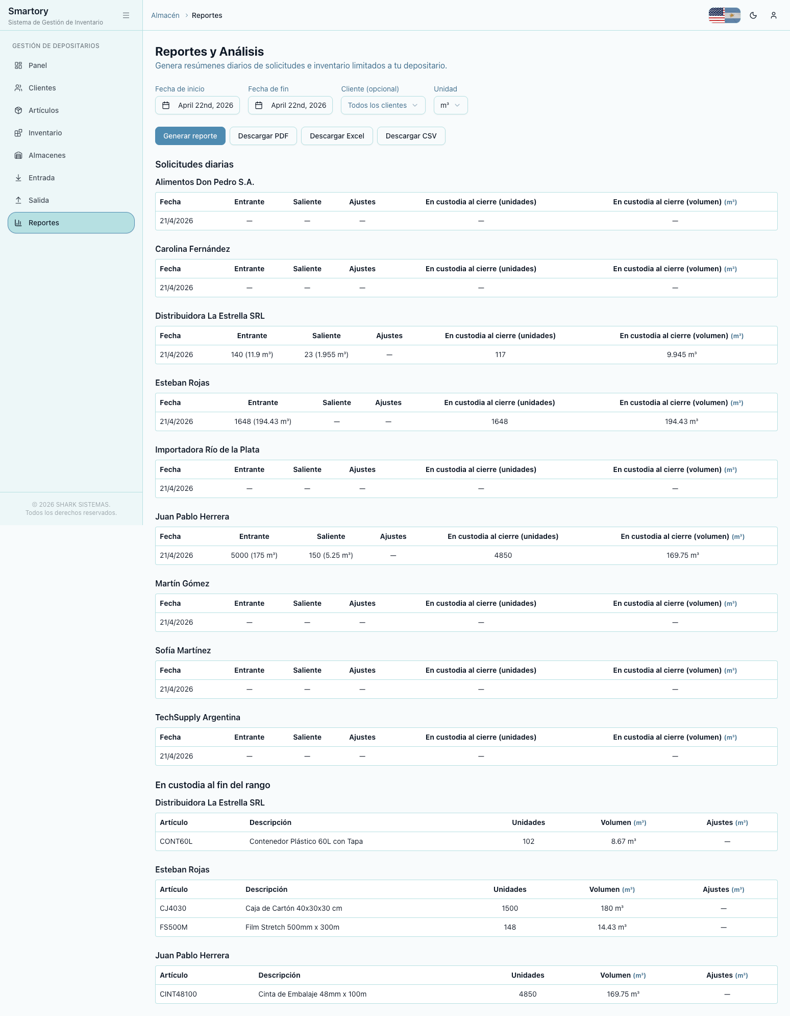 Reportes y análisis en Smartory